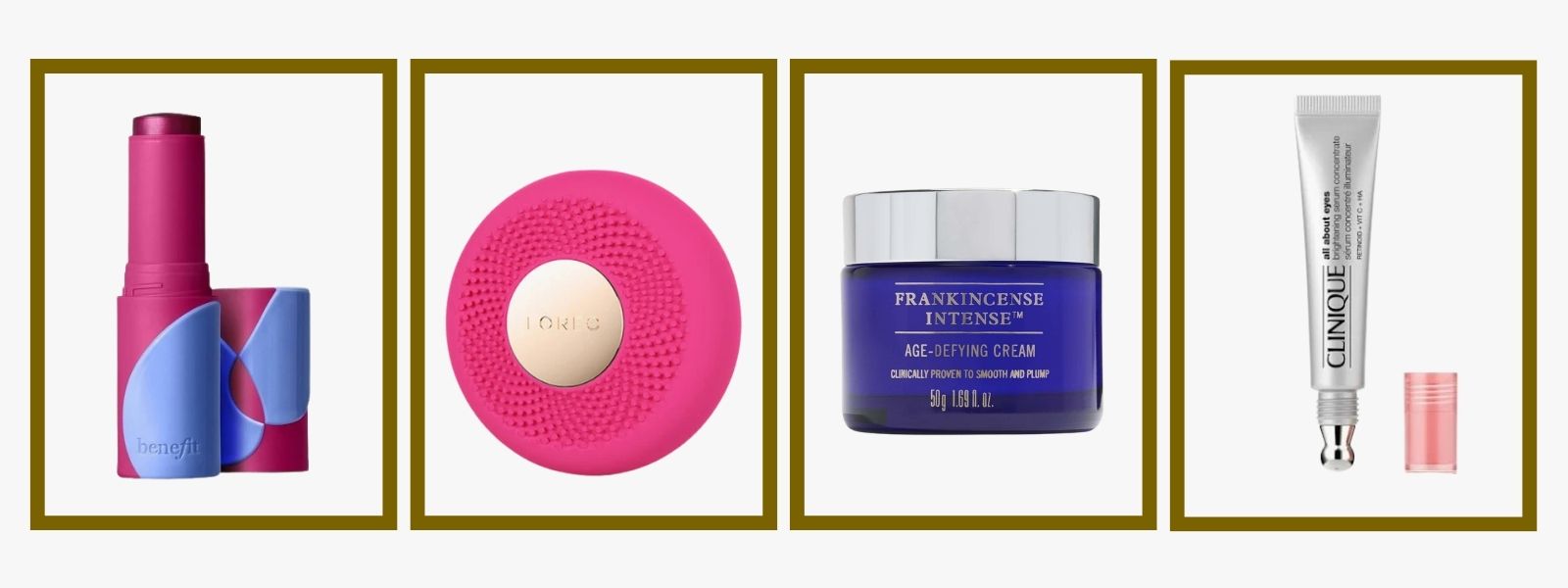 Pique Picks from the John Lewis Beauty Advent Calendar 2026: Benefit Juice Blush Stick in Figgie, FOREO UFO 3 mini, Neal’s Yard Remedies Frankincense Intense Age-Defying Cream and Clinique All About Eyes Brightening Serum Concentrate