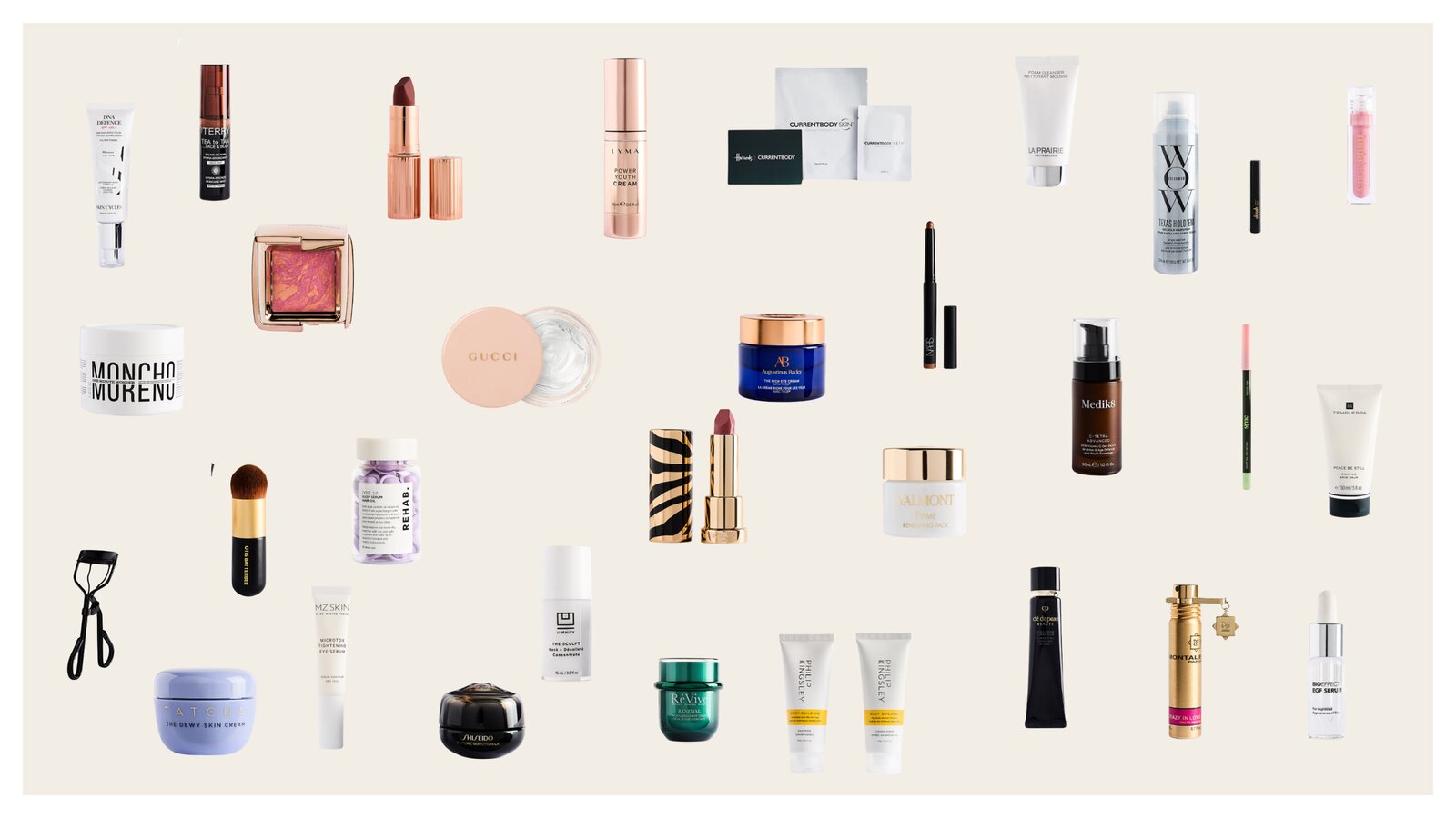 Harrods Beauty Advent Calendar 2026 full contents flat-lay — all 32 products