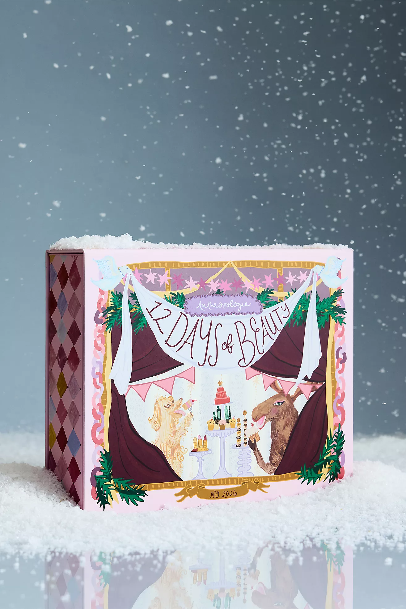 Anthropologie 12 Days of Beauty Advent Calendar 2026 illustrated box on snow