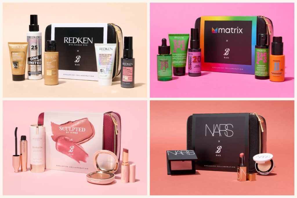 Boots Beauty Icons 2026 gift sets from Redken, Matrix, Sculpted by Aimee and NARS, each shown with its products and makeup bag