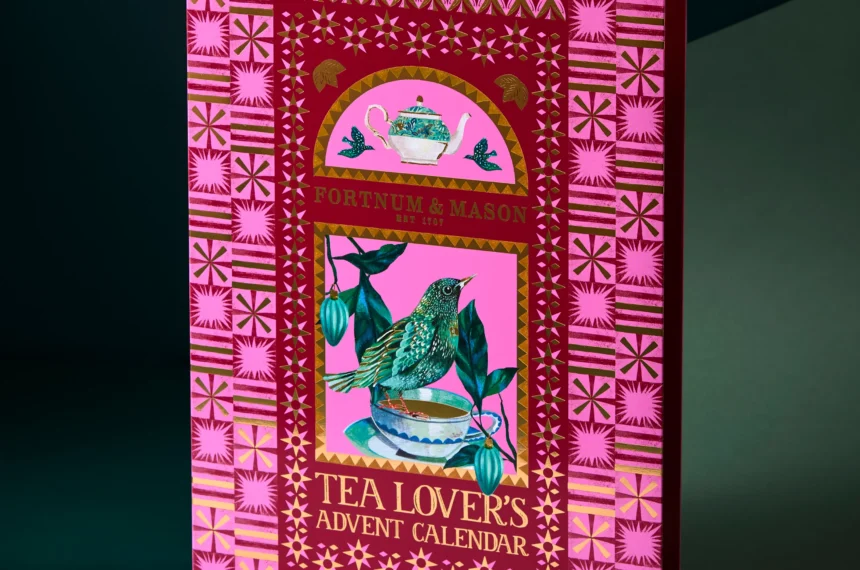 Fortnum's Tea Lovers' Advent Calendar 2026 closed, showing the pink and gold illustrated box.
