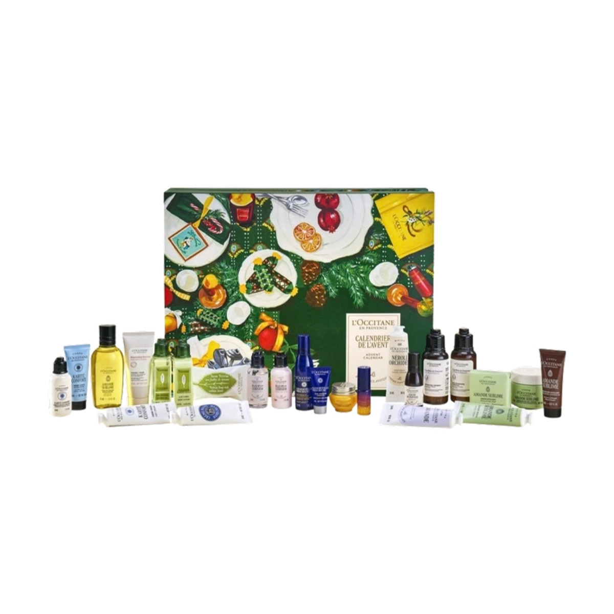 The L’Occitane Classic Advent Calendar 2026 with its body care and skincare lined up in front