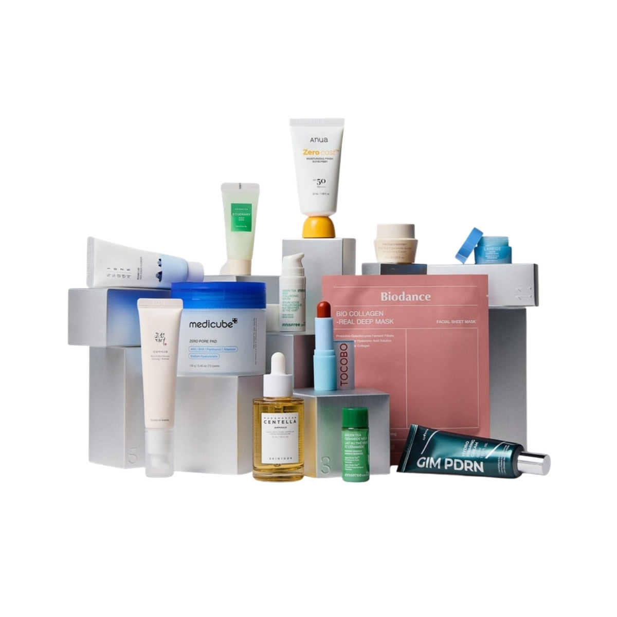 The Lookfantastic 12 Days of K-Beauty Advent Calendar 2026 products, including Beauty of Joseon, Anua, Medicube and Biodance, on a white background