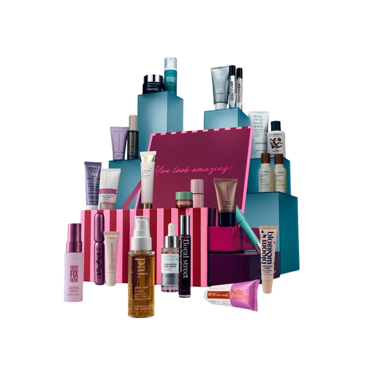 The M&S Beauty Advent Calendar 2026 with its makeup, skincare and fragrance displayed around the box