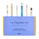 The Selfridges Fragrance Edit Volume 2 box with its six perfume travel sprays standing behind it