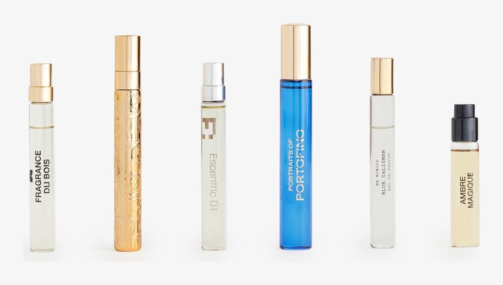 The six travel sprays from the Selfridges Fragrance Edit Volume 2 lined up side by side