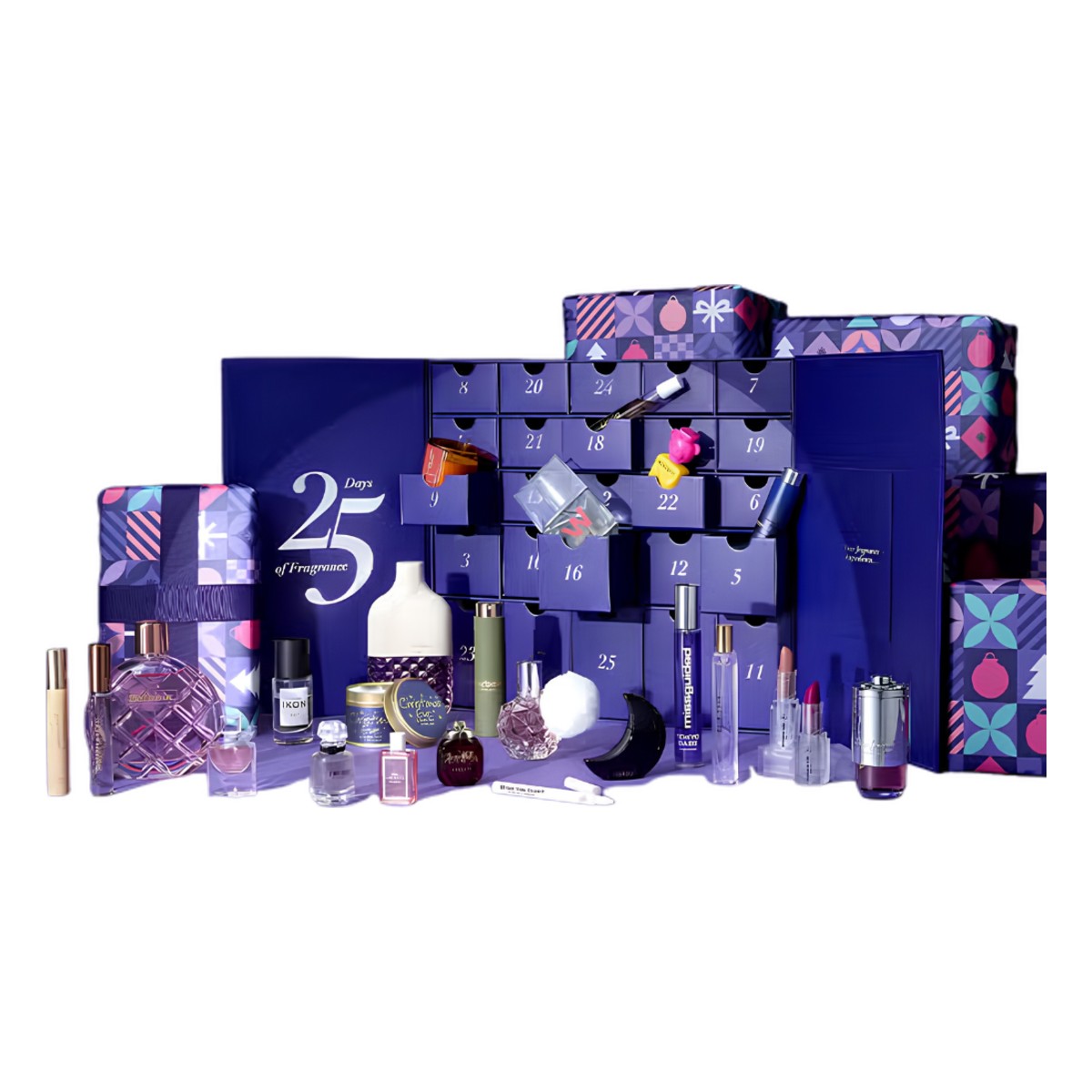 The Fragrance Shop Women’s Advent Calendar 2026 open, with its fragrances, candles and extras in front