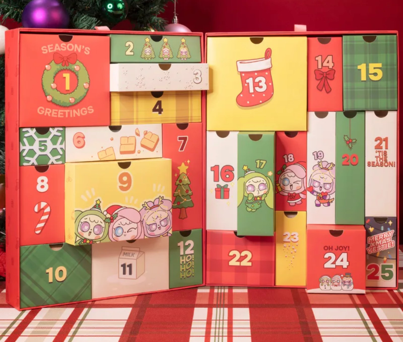 YesStyle Beauty Advent Calendar 2026 open to show all 25 numbered drawers