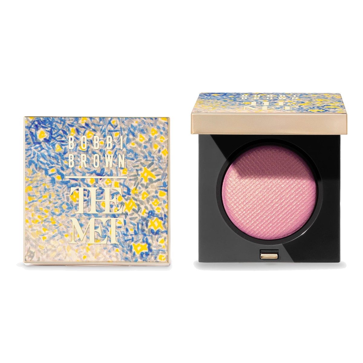 Bobbi Brown x The Met Luxe Eyeshadow in Rose Illusion, closed to show the Henri-Edmond Cross lid and open