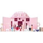 The Lancôme Palace Advent Calendar 2026 open, with its 24 Lancôme products lined up in front, including La Vie Est Belle L'Elixir