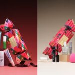 The Next Beauty Skincare and Makeup Christmas Crackers side by side, each with its five products arranged around it